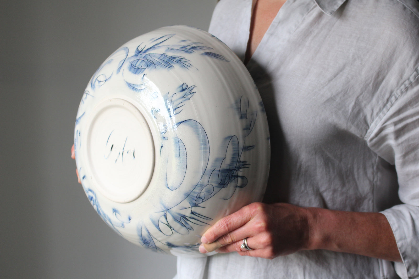 Slightly Flawed Large Botanical Serving Bowl