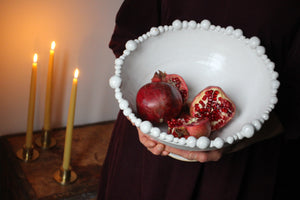 Large String of Pearls Pedestal Dish in Smooth White