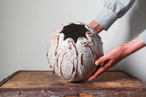 Decorated Orb Vase in White Speckled Lustre