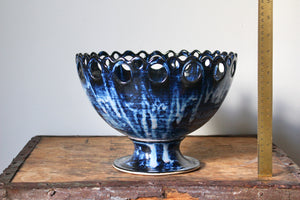 Openwork Pedestal Dish in Indigo