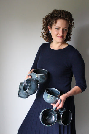 Extra Large Metallic Blue/Black Bowl Mug