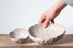 Double Hand-built Serving Bowl in Speckled Clay