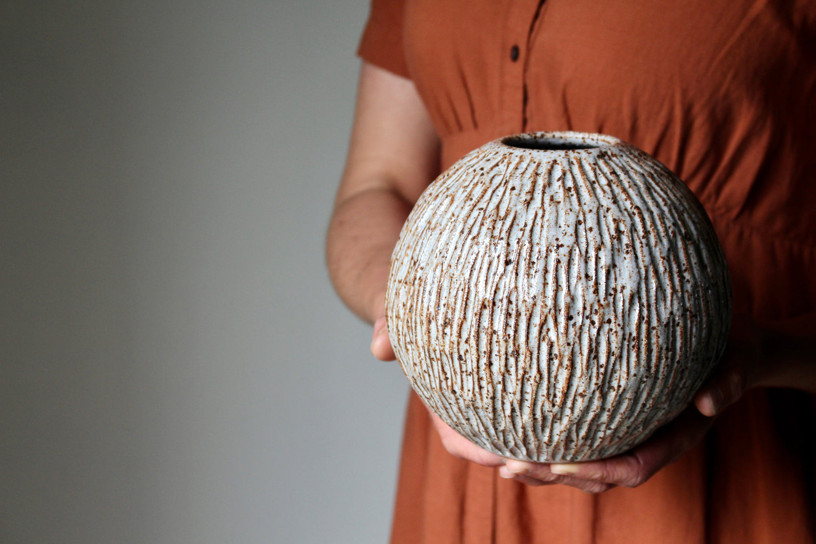 Carved Orb Vase in Lustre