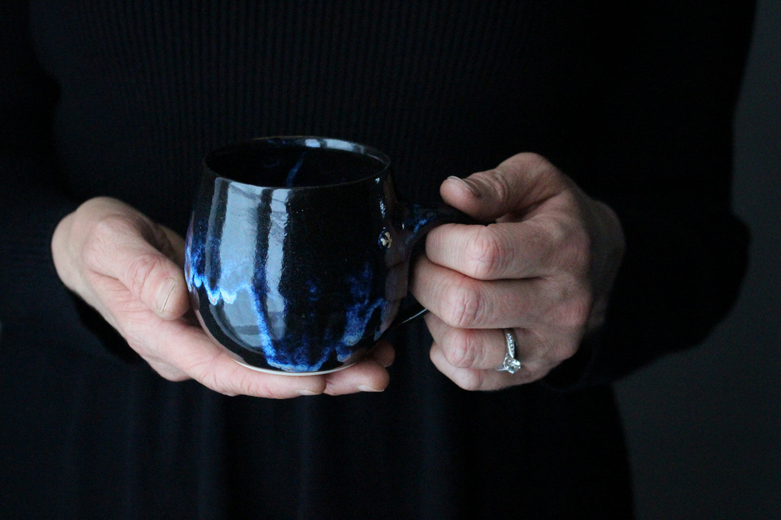 Smaller Tea Mug in Dark Blue: Three