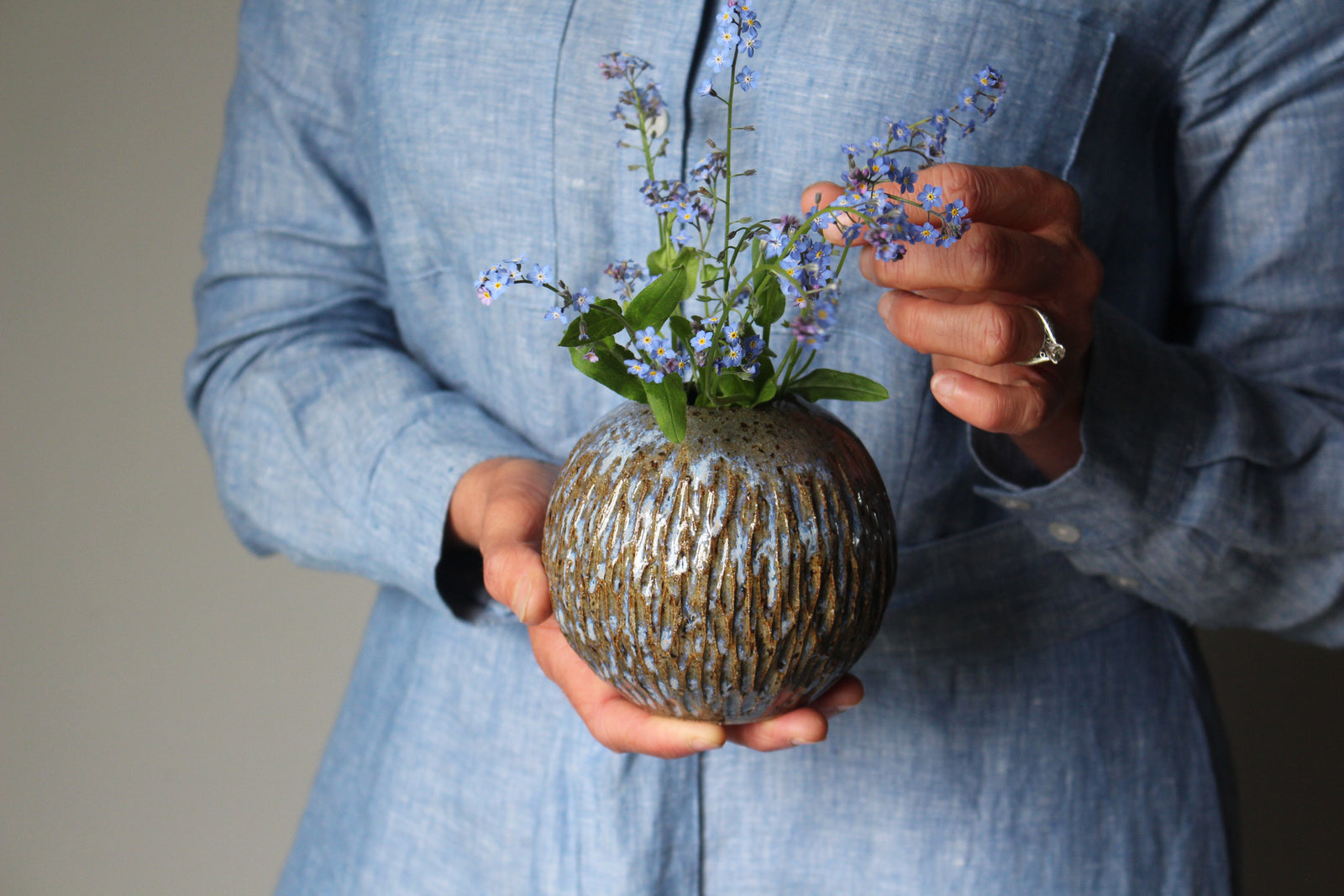 Textured Vase in Rustic Blue