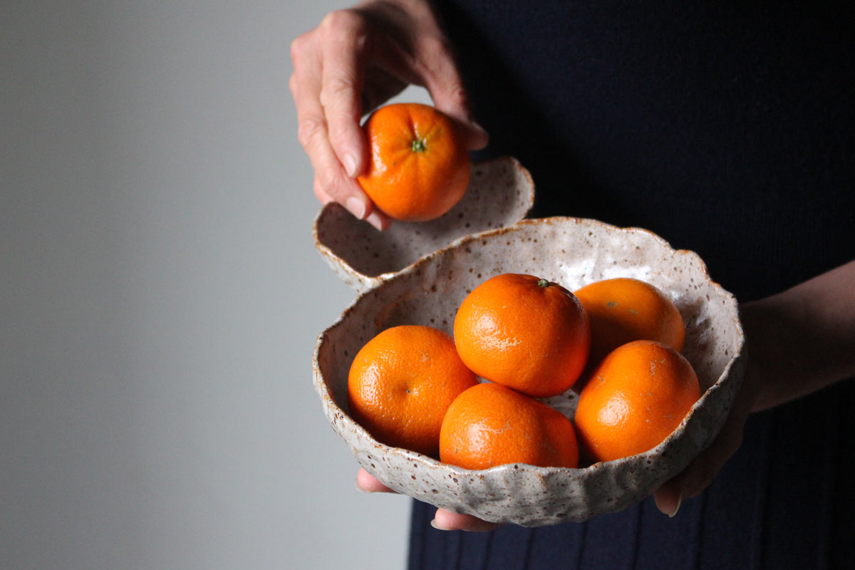 Double Hand-built Serving Bowl in Speckled Clay