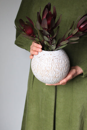 Carved Orb Vase in Speckled White