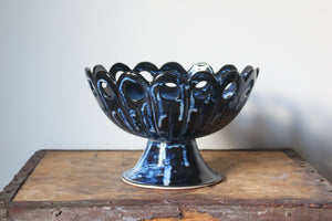 Openwork Pedestal Dish in Indigo