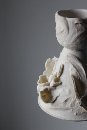 Decorated Porcelain Candlestick Holder in Cream and White
