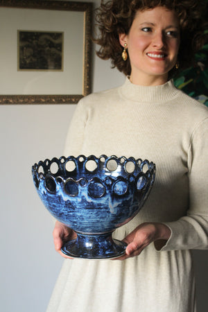 Openwork Pedestal Dish in Indigo