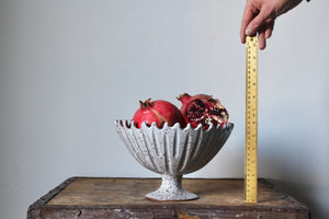 Pedestal Dish in Speckled Cream/White with Crenellated Edge