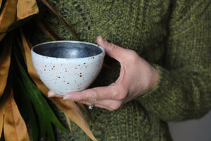 Matcha Bowl in Metallic Black and Speckled Cream