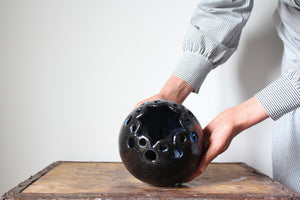 Lacework Orb Vase in Textured Blue/Black