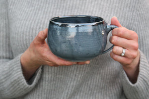 Extra Large Metallic Blue/Black Bowl Mug