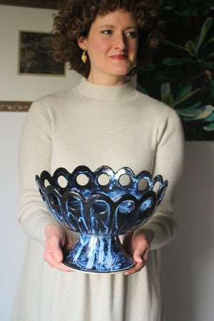 Openwork Pedestal Dish in Indigo