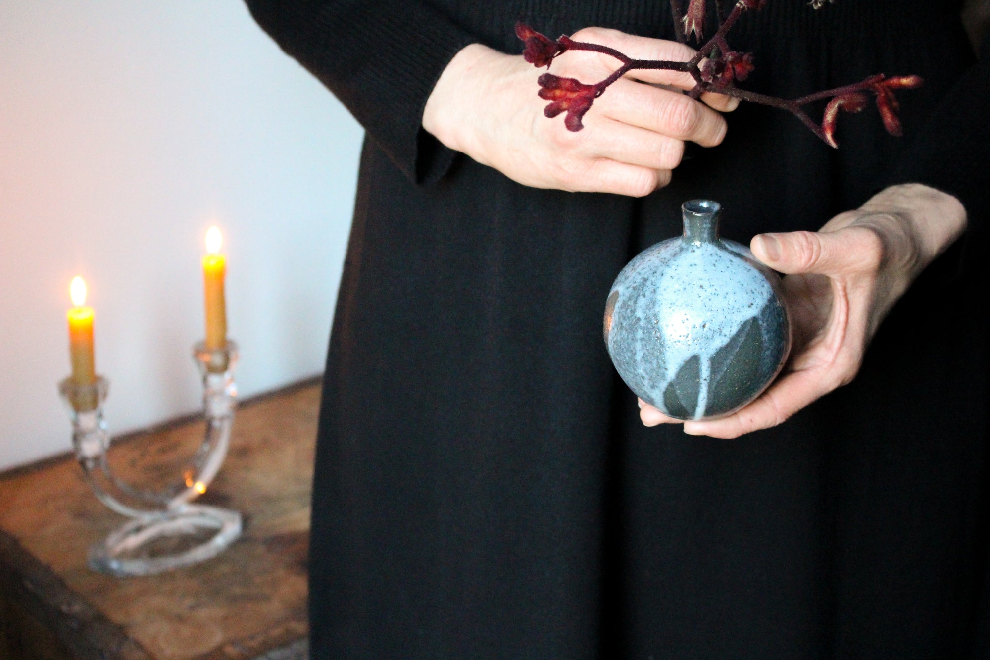 Poured Black and White Vessel: One