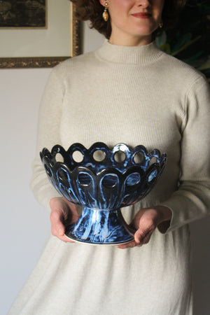 Openwork Pedestal Dish in Indigo