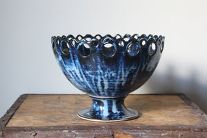 Openwork Pedestal Dish in Indigo