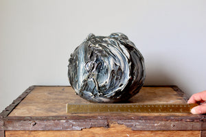 Crackled Orb Vase in Metallic Blue/Black: Two
