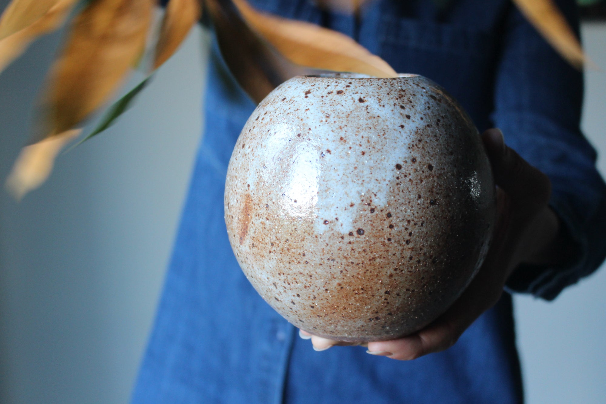 Orb Vase in Speckled White: Three