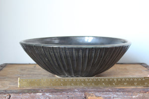 Large Metallic Black Ribbed Serving Bowl