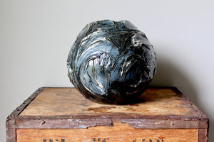 Large Flawed Orb Vase in Metallic Blue/Black