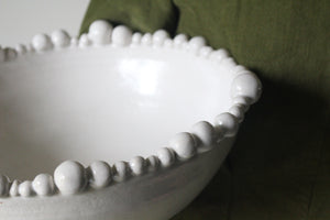 Large String of Pearls Pedestal Dish in Smooth White