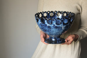 Openwork Pedestal Dish in Indigo
