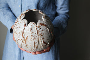 Decorated Orb Vase in White Speckled Lustre