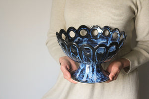 Openwork Pedestal Dish in Indigo