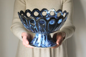 Openwork Pedestal Dish in Indigo