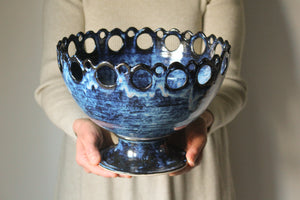 Openwork Pedestal Dish in Indigo