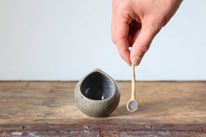 Small Salt Pig and Spoon Set in Rustic Blue