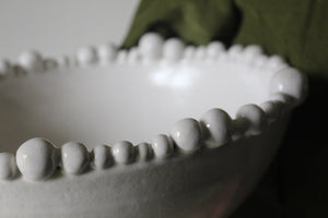 Large String of Pearls Pedestal Dish in Smooth White
