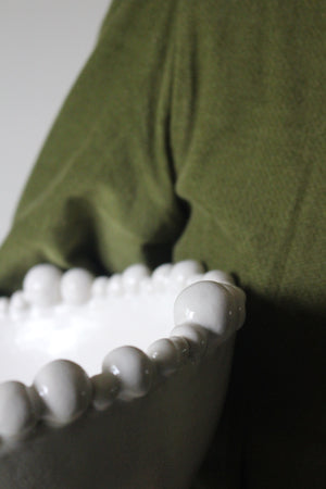 Large String of Pearls Pedestal Dish in Smooth White