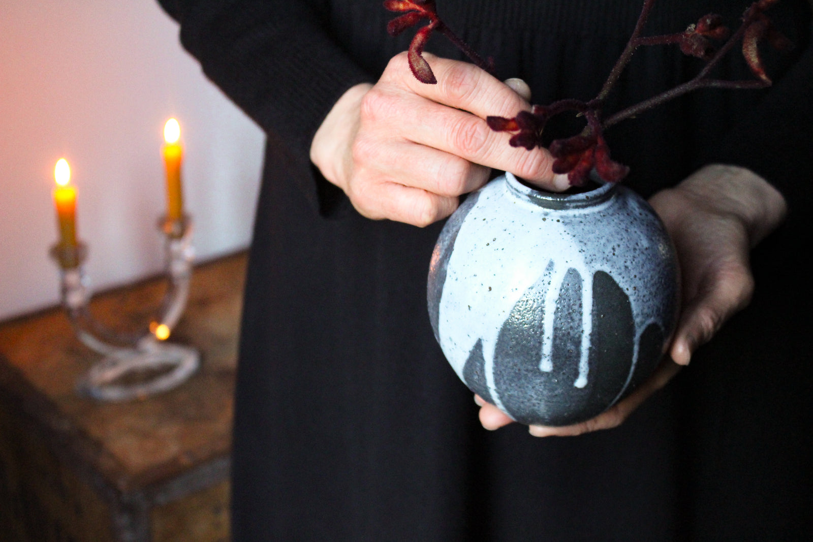 Poured Black and White Vessel: Three