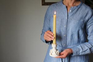 Decorated Porcelain Candlestick Holder in Cream and White