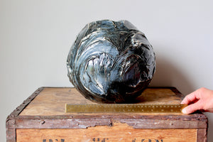 Large Flawed Orb Vase in Metallic Blue/Black