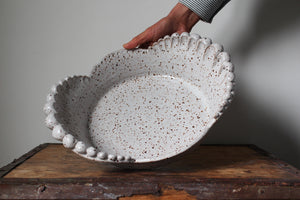 Scalloped Serving Dish in Speckled Creamy White