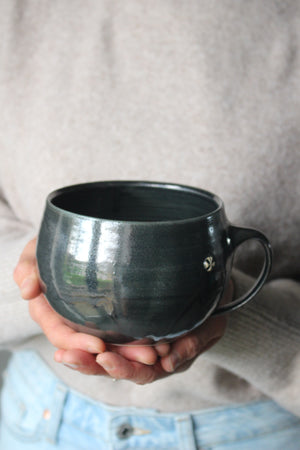 Extra Large Metallic Blue/Black Bowl Mug