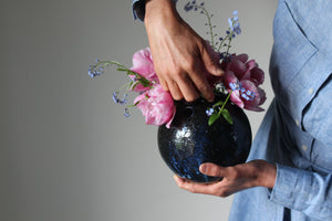 Lacework Orb Vase in Textured Blue/Black