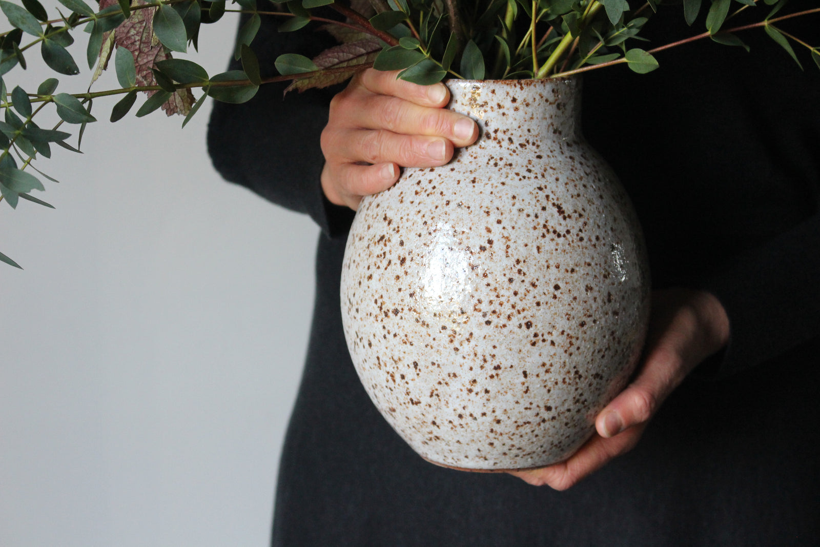 Slightly Flawed Large Vase in Speckled White: Four