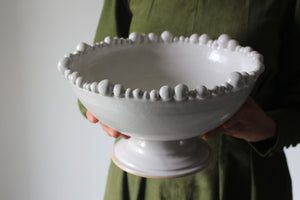 Large String of Pearls Pedestal Dish in Smooth White