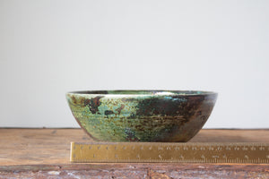 Shimmering Raku Bowl in Petrol and Green: Four