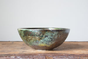 Shimmering Raku Bowl in Petrol and Green: Four