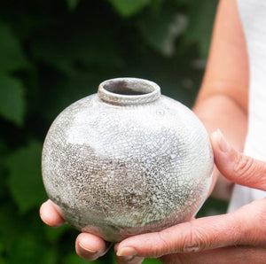 Crackle White Raku Vase: Twelve