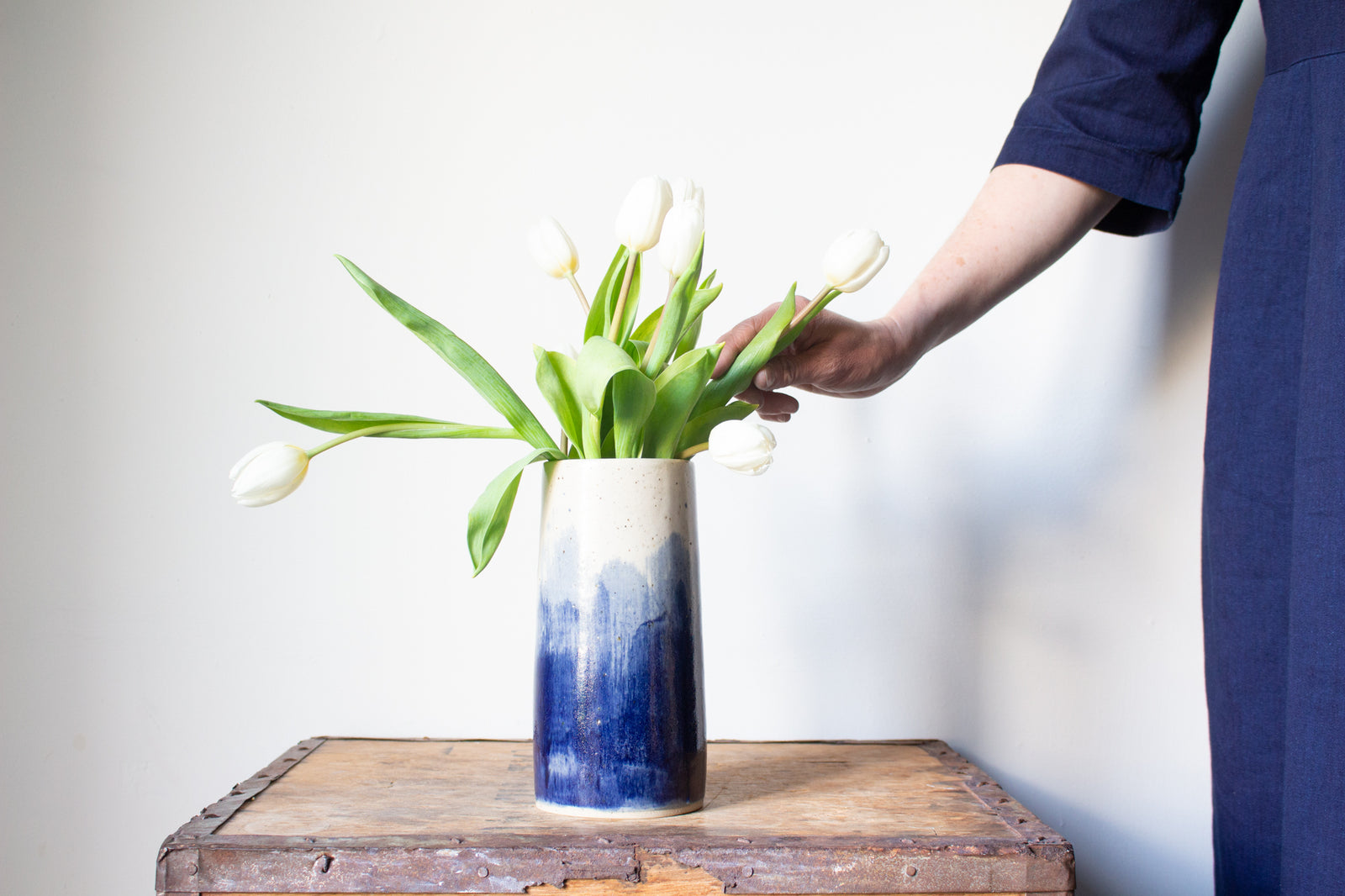 Tall Watercolour Vase in Speckled Stoneware