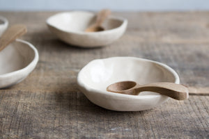 White/Cream Salt or Pepper Pot with Wooden Spoon