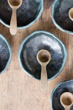 Black Salt or Pepper Pot with Wooden Spoon