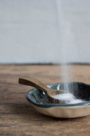 Black Salt or Pepper Pot with Wooden Spoon